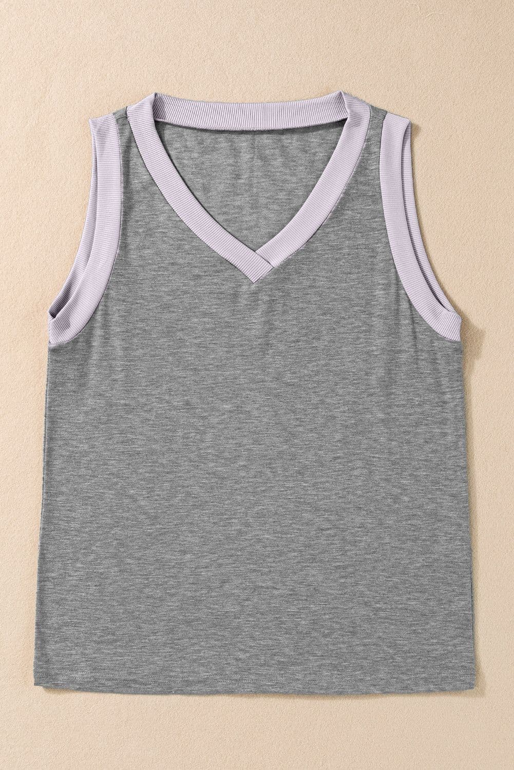 image-Mist Green Ribbed V Neck Tank