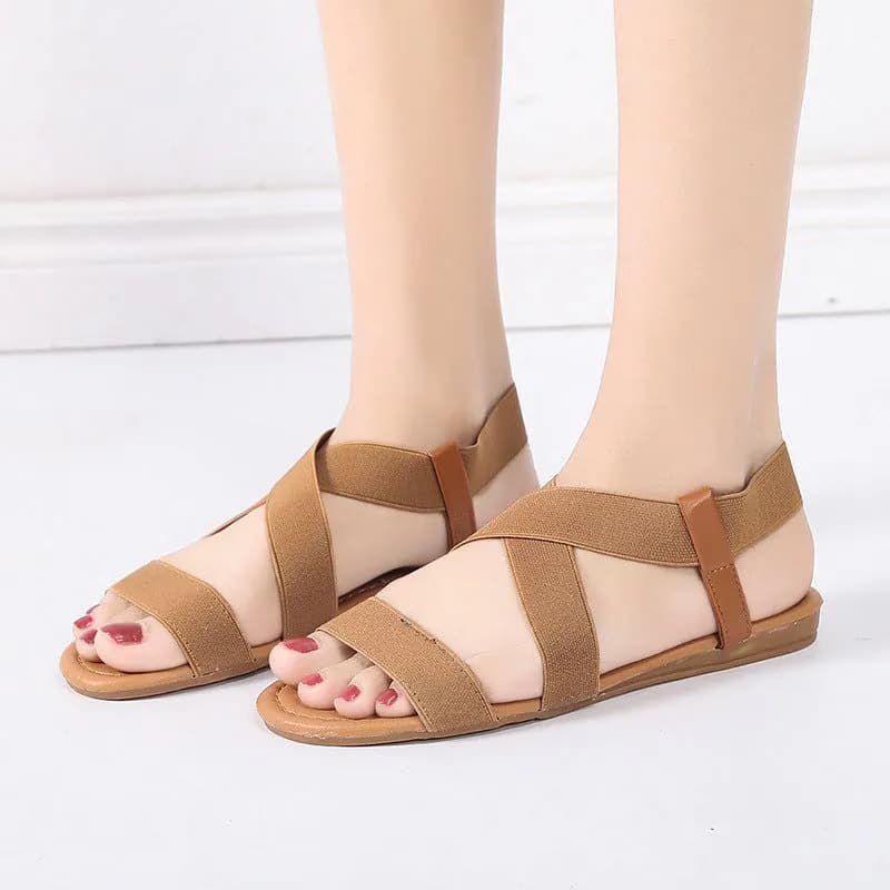 image-Women's Fish Mouth Roman Sandals Elastic Strap Blue Size 41