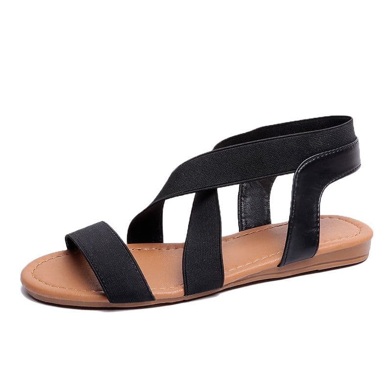 image-Women's Fish Mouth Roman Sandals Elastic Strap Blue Size 41
