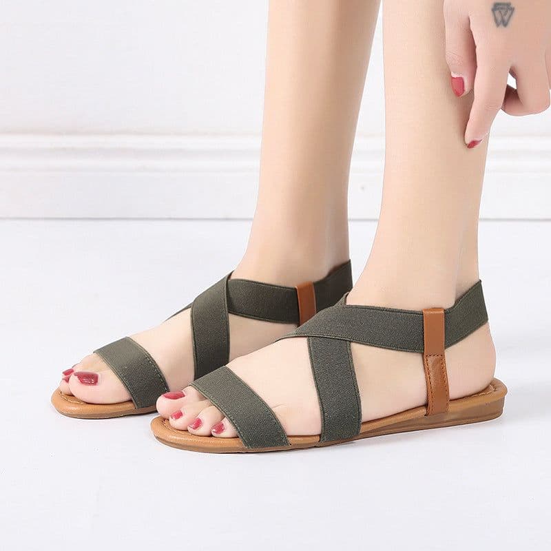 image-Women's Fish Mouth Roman Sandals Elastic Strap Blue Size 41