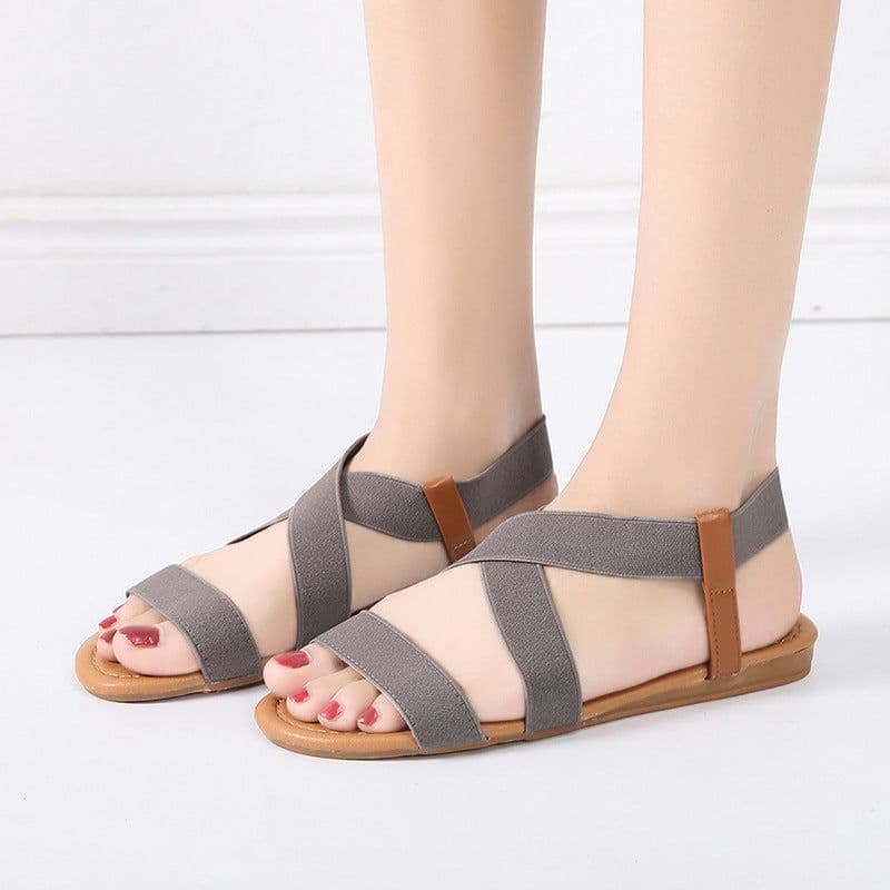 image-Women's Fish Mouth Roman Sandals Elastic Strap Blue Size 41