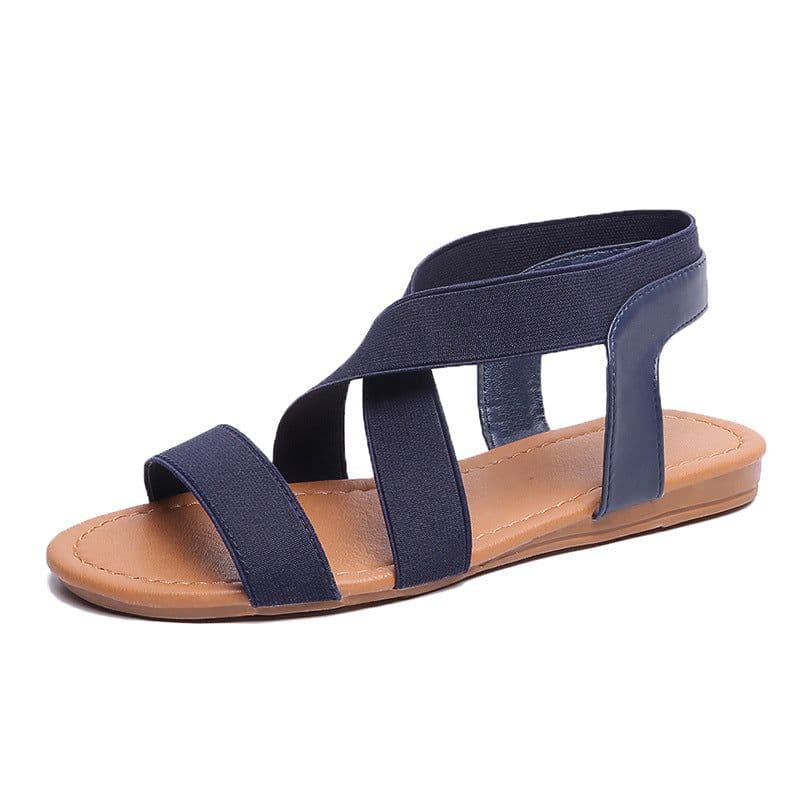 image-Women's Fish Mouth Roman Sandals Elastic Strap Blue Size 41