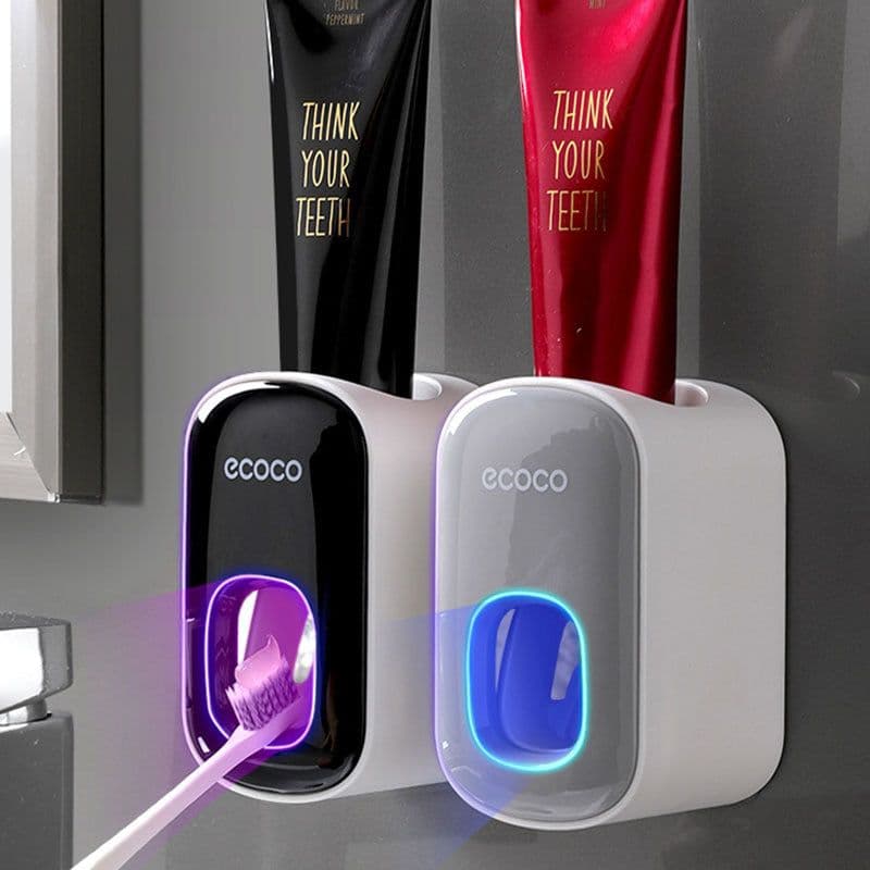 image-Ecoco Wall-Mounted Automatic Toothpaste Squeezer Set Black