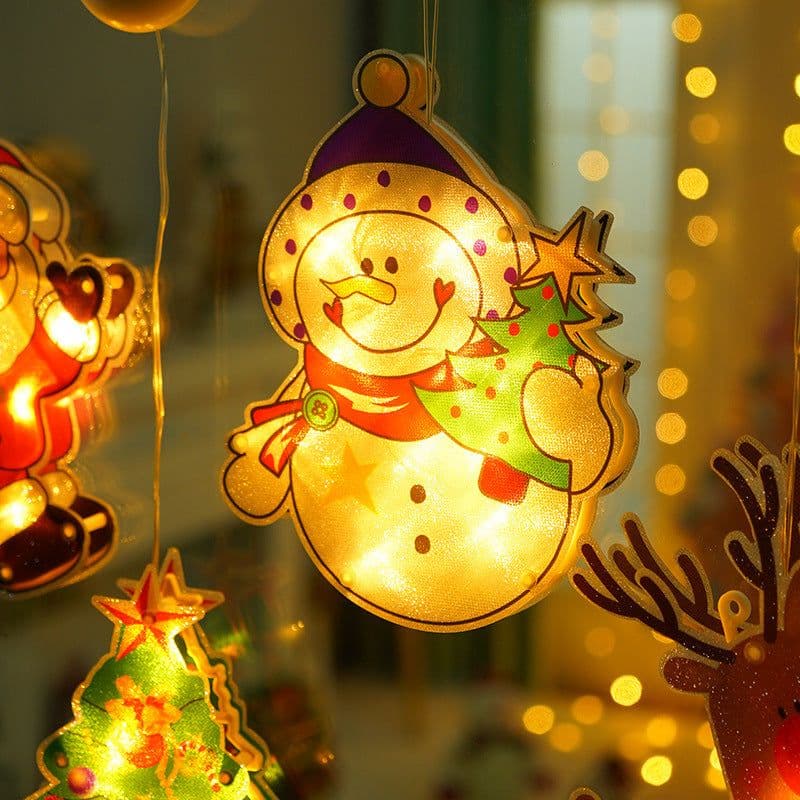 image-Christmas Snowman Sucker Lamp Window Decoration Battery Operated