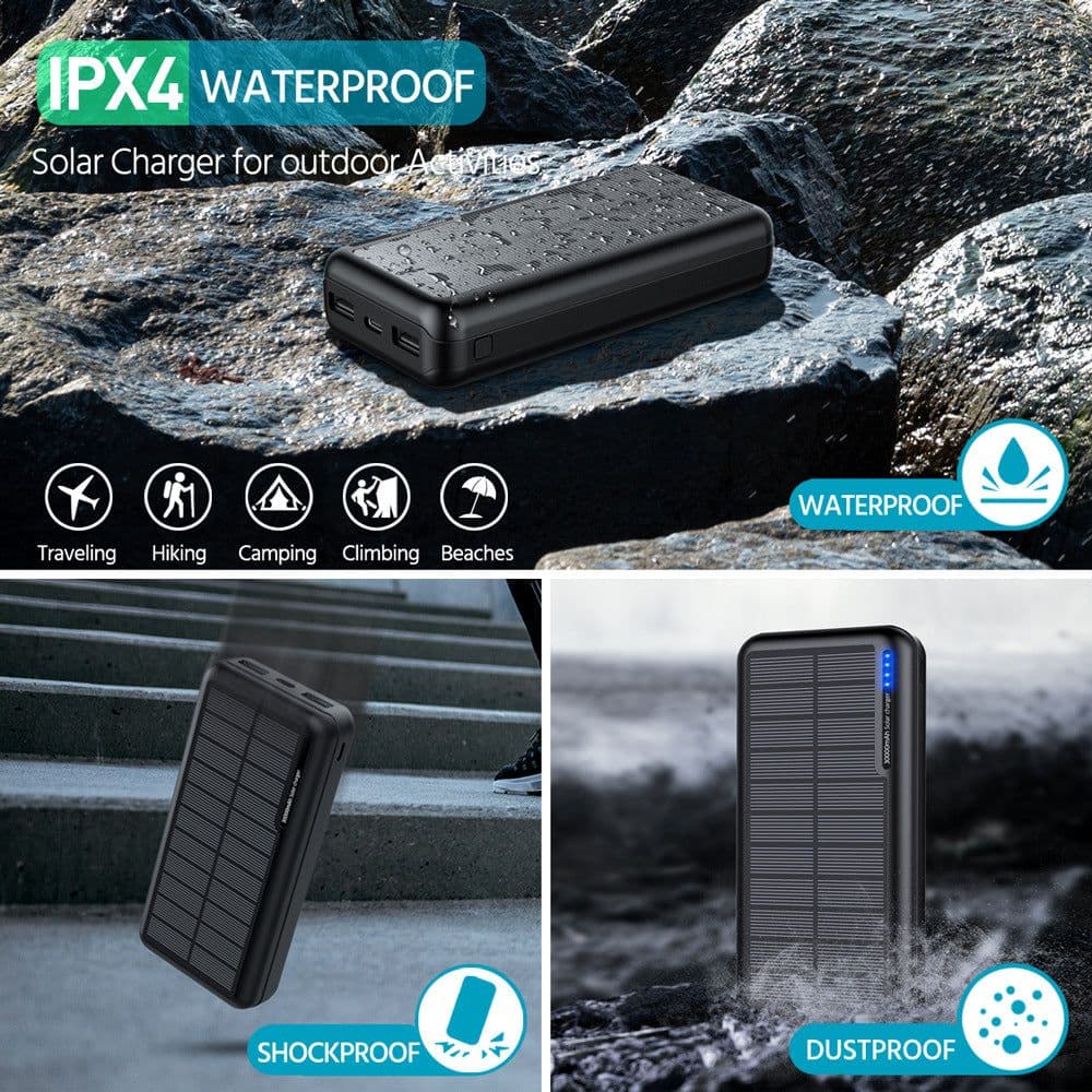 image-Solar Power Bank 30000mAh Waterproof Outdoor Dual Light Portable