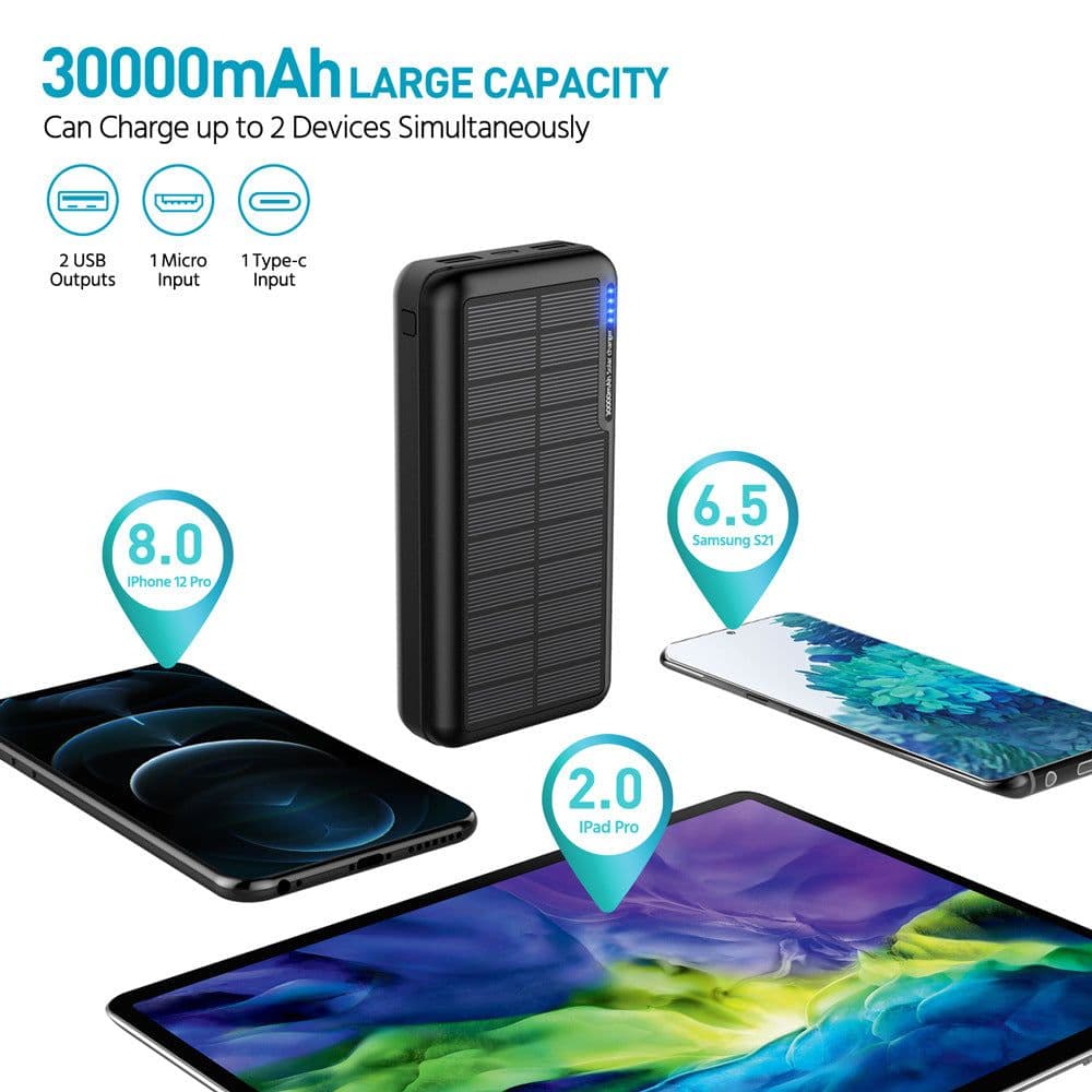 image-Solar Power Bank 30000mAh Waterproof Outdoor Dual Light Portable