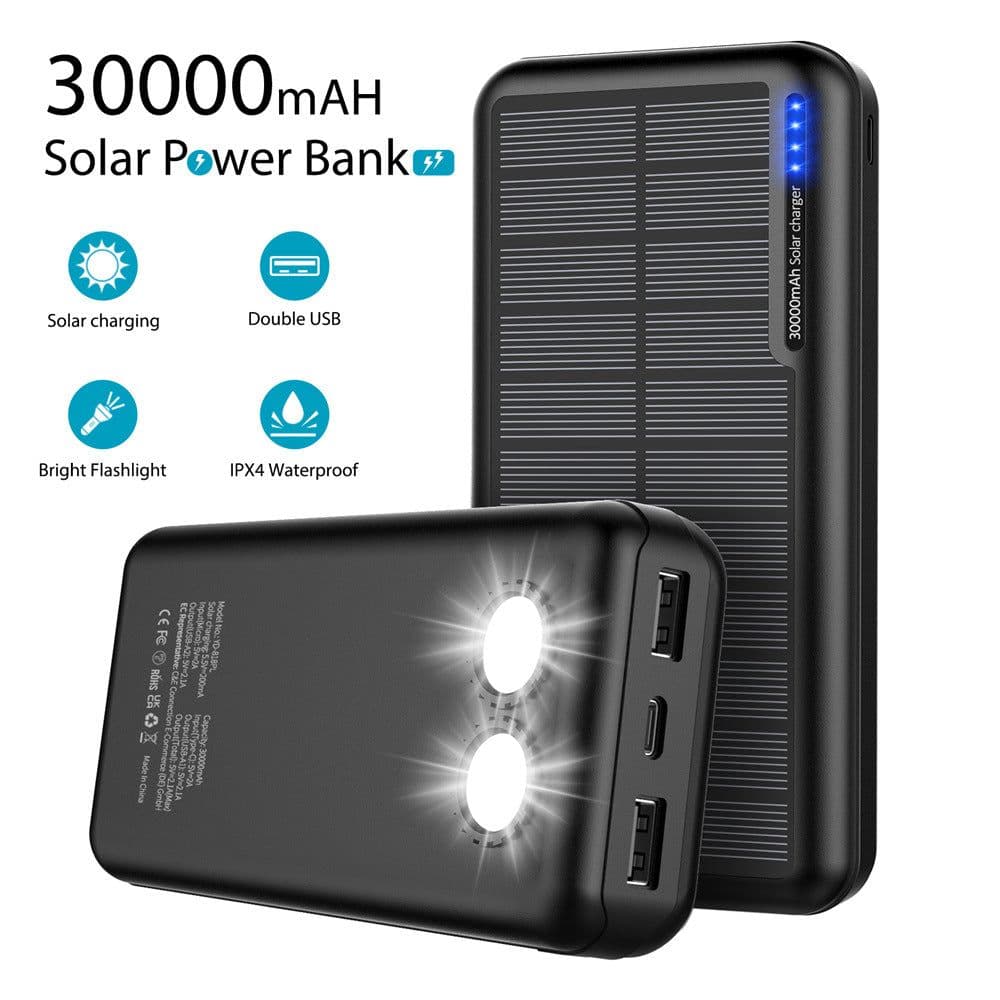 image-Solar Power Bank 30000mAh Waterproof Outdoor Dual Light Portable