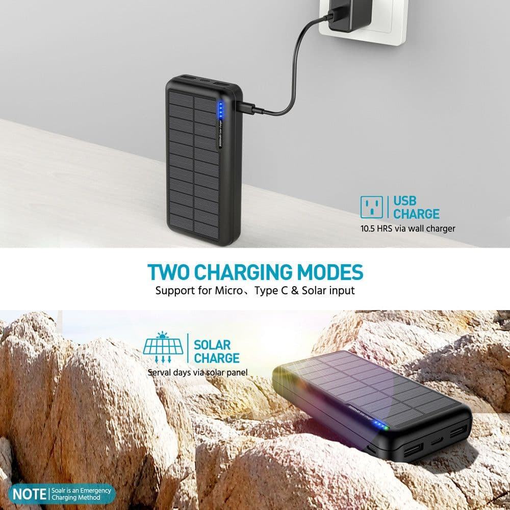 image-Solar Power Bank 30000mAh Waterproof Outdoor Dual Light Portable