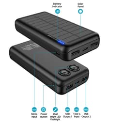 image-Solar Power Bank 30000mAh Waterproof Outdoor Dual Light Portable