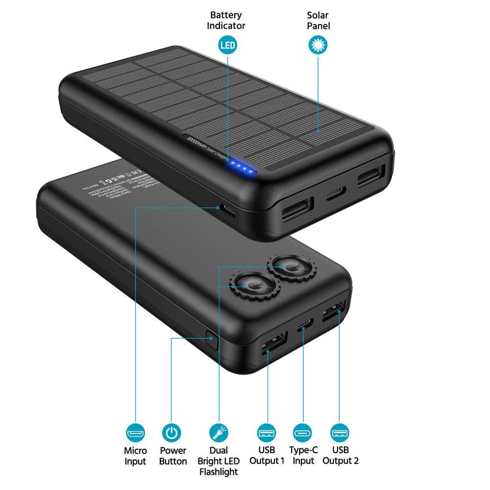 image-Solar Power Bank 30000mAh Waterproof Outdoor Dual Light Portable