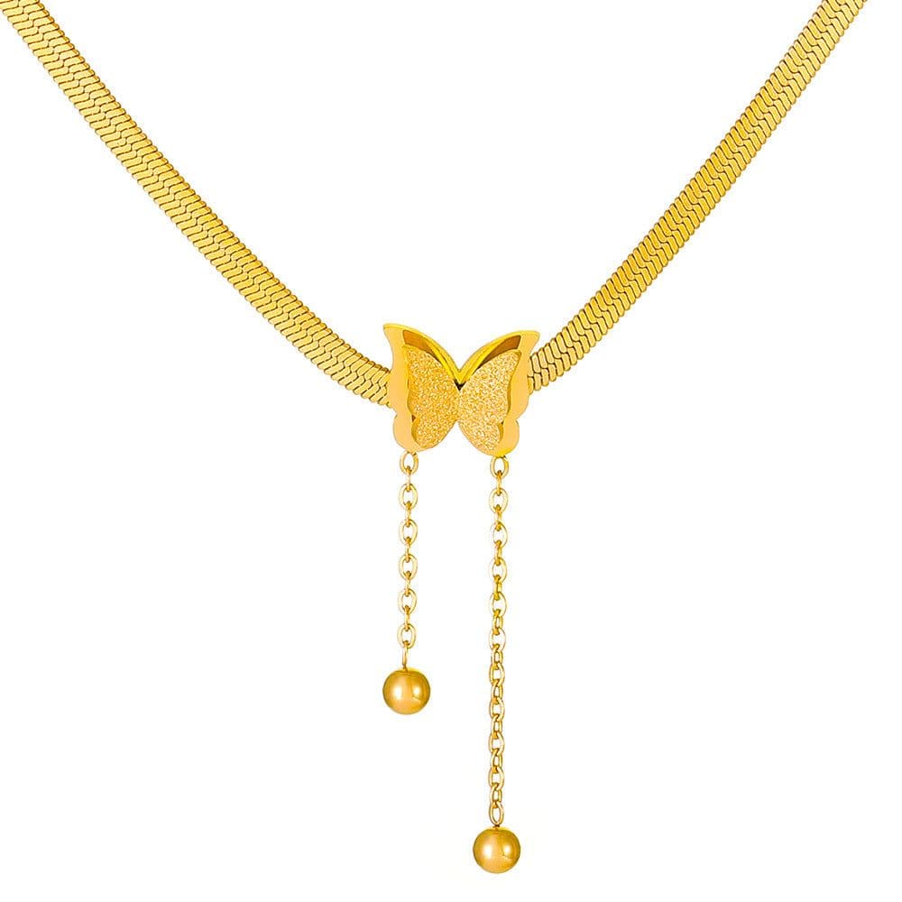 image-Stainless Steel Butterfly Pendant Necklace Women Snake Chain
