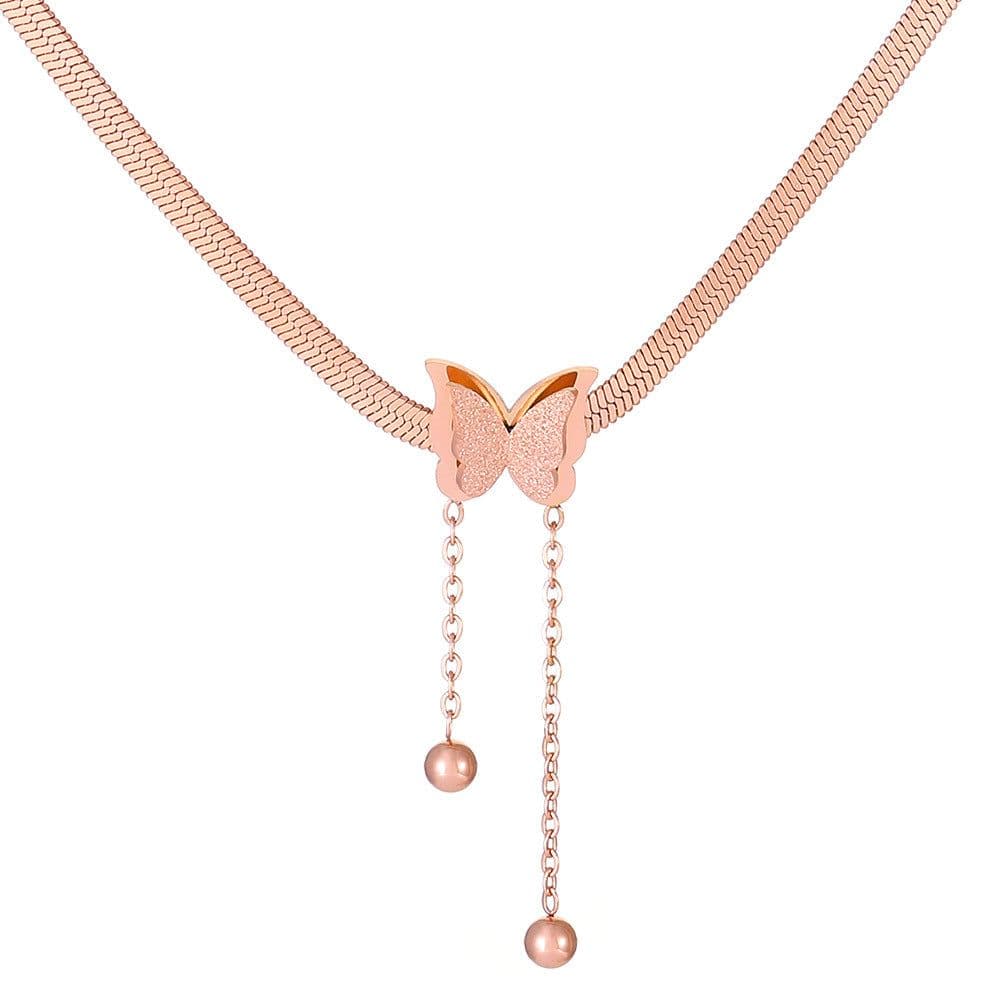 image-Stainless Steel Butterfly Pendant Necklace Women Snake Chain