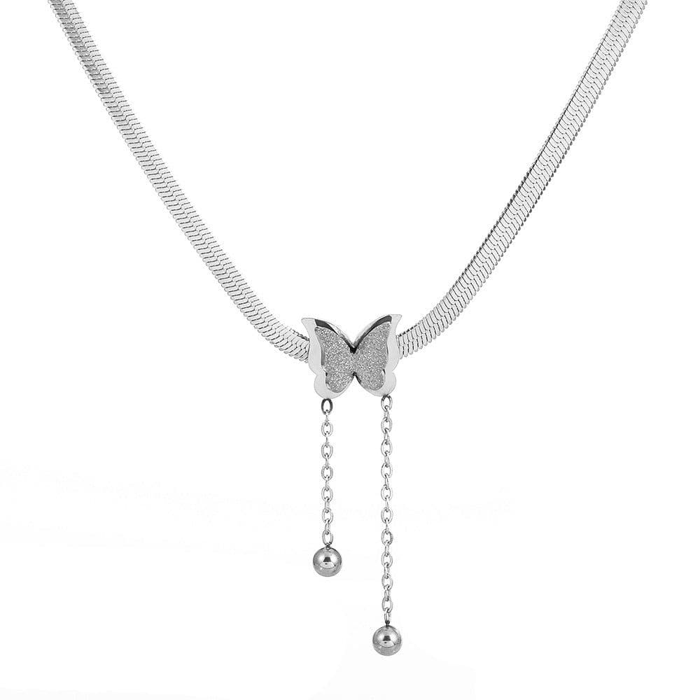 image-Stainless Steel Butterfly Pendant Necklace Women Snake Chain