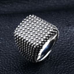 image-Stainless Steel Geometric Ring Men's Retro Black Polka Dot