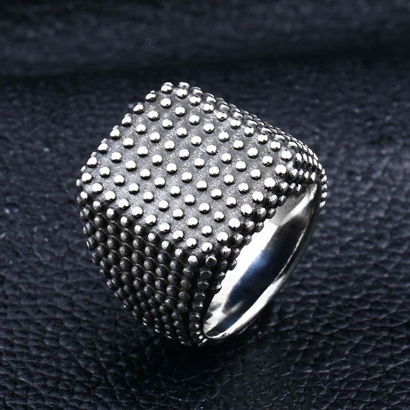 image-Stainless Steel Geometric Ring Men's Retro Black Polka Dot