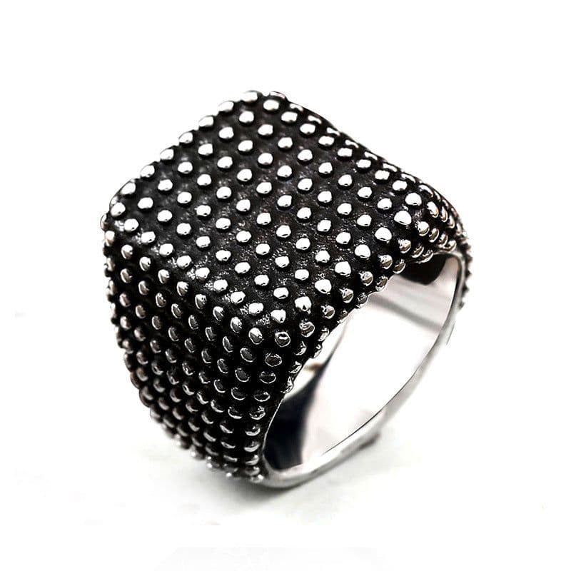 image-Stainless Steel Geometric Ring Men's Retro Black Polka Dot