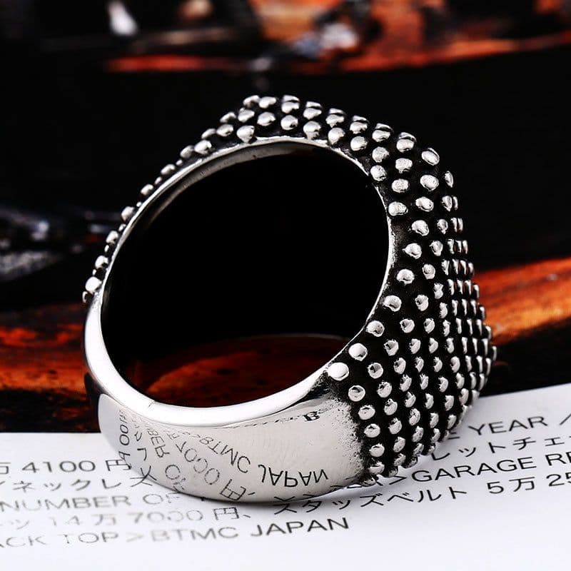 image-Stainless Steel Geometric Ring Men's Retro Black Polka Dot
