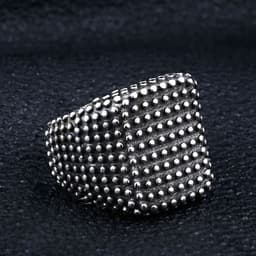 image-Stainless Steel Geometric Ring Men's Retro Black Polka Dot