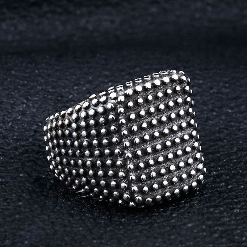image-Stainless Steel Geometric Ring Men's Retro Black Polka Dot