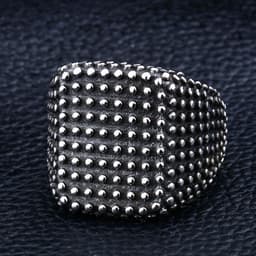 image-Stainless Steel Geometric Ring Men's Retro Black Polka Dot