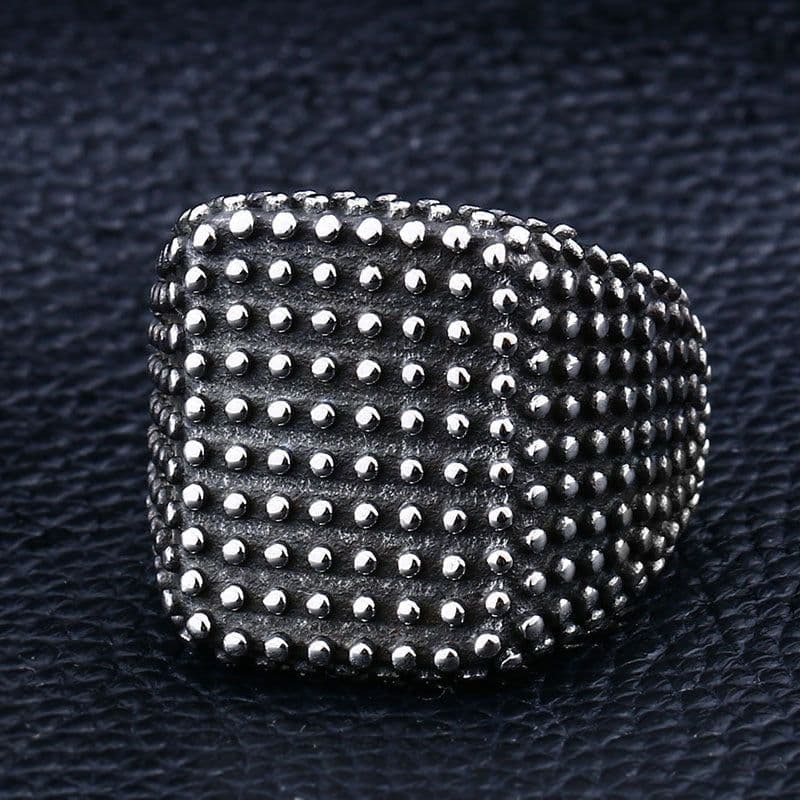 image-Stainless Steel Geometric Ring Men's Retro Black Polka Dot
