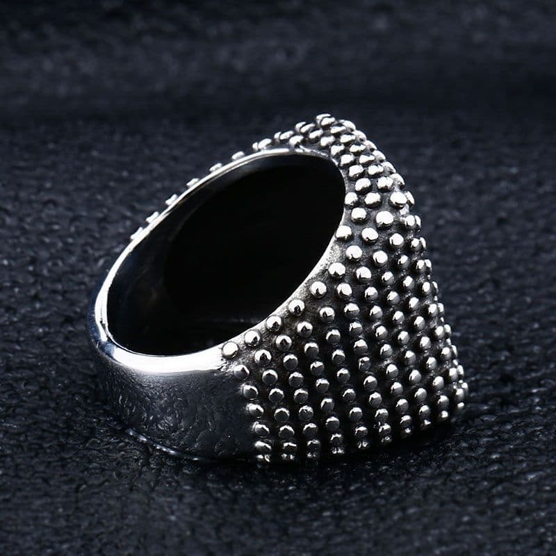 image-Stainless Steel Geometric Ring Men's Retro Black Polka Dot