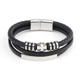 image-Men's Stainless Steel Cross Multilayer Leather Braided Bracelet