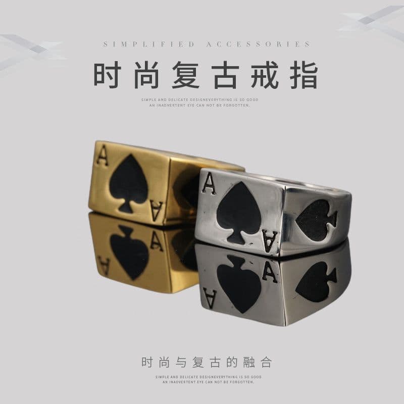 image-Titanium Steel Ace of Spades Heart Poker Ring