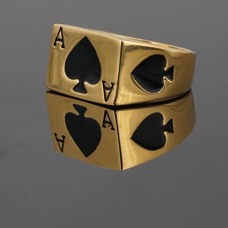 image-Titanium Steel Ace of Spades Heart Poker Ring