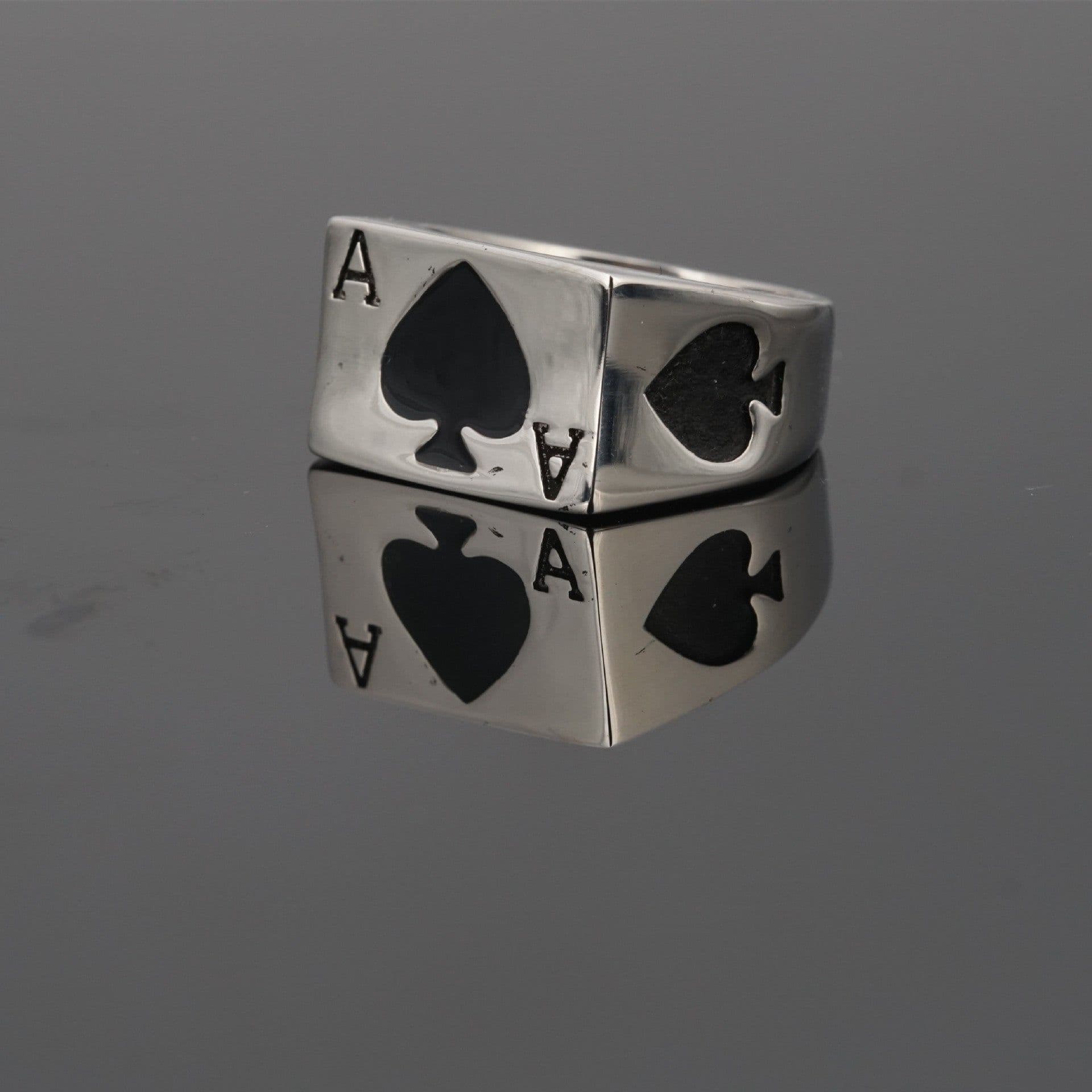 image-Titanium Steel Ace of Spades Heart Poker Ring