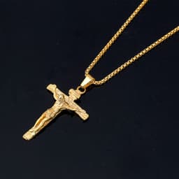image-Titanium Steel Jesus Cross Pendant Necklace Gold Unisex