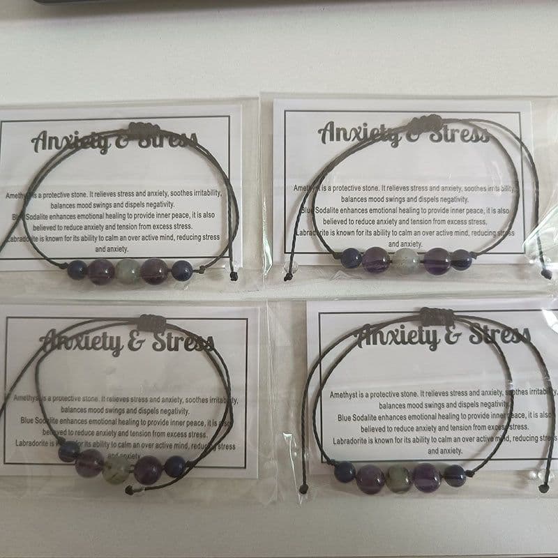 image-Women's Amethyst Stone Beaded Bracelet Anti-Anxiety Crystal