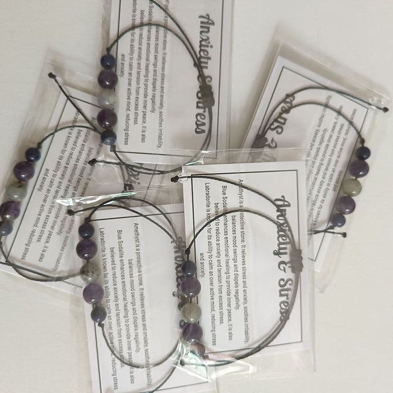 image-Women's Amethyst Stone Beaded Bracelet Anti-Anxiety Crystal