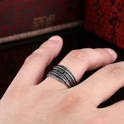 image-Iron Warrior Titanium Steel Feather Ring Unisex Adjustable Open