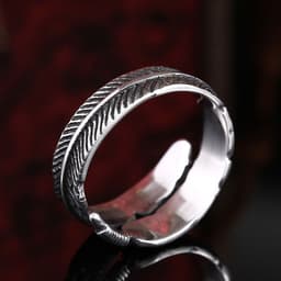 image-Iron Warrior Titanium Steel Feather Ring Unisex Adjustable Open