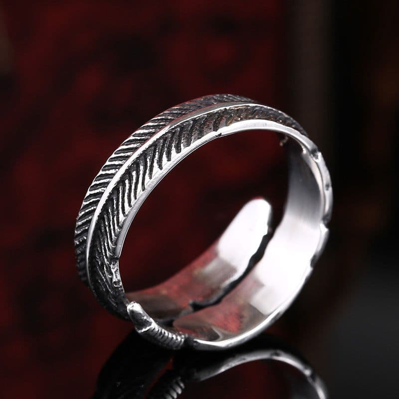 image-Iron Warrior Titanium Steel Feather Ring Unisex Adjustable Open