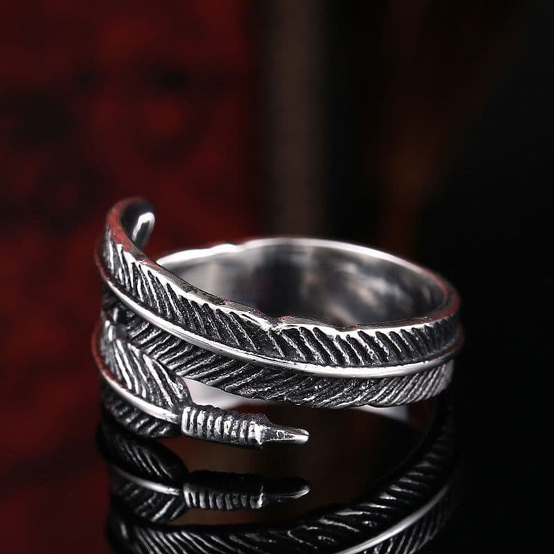 image-Iron Warrior Titanium Steel Feather Ring Unisex Adjustable Open