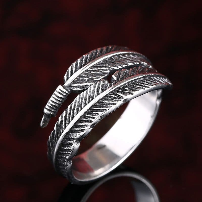 image-Iron Warrior Titanium Steel Feather Ring Unisex Adjustable Open