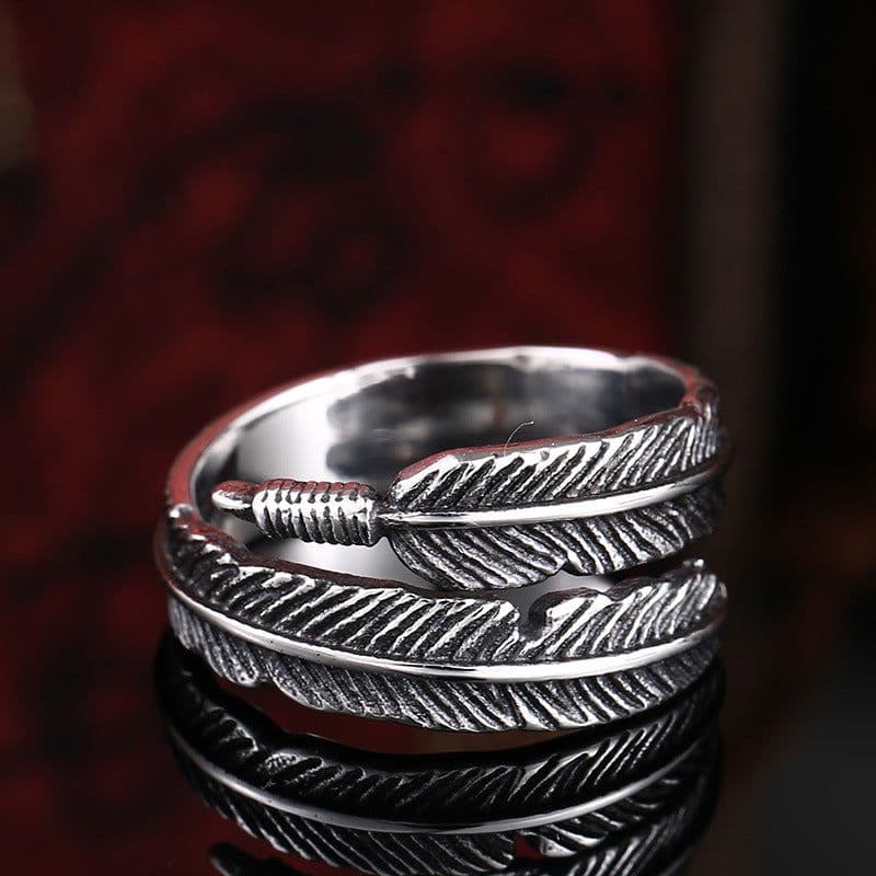 image-Iron Warrior Titanium Steel Feather Ring Unisex Adjustable Open