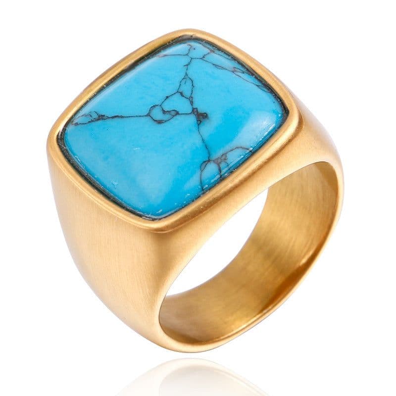 image-Men's Titanium Steel Geometric Ring with Turquoise Stone