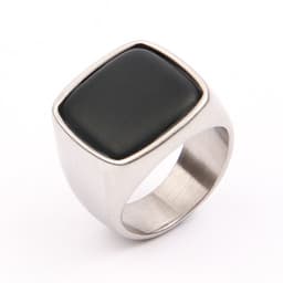 image-Men's Titanium Steel Geometric Ring with Turquoise Stone