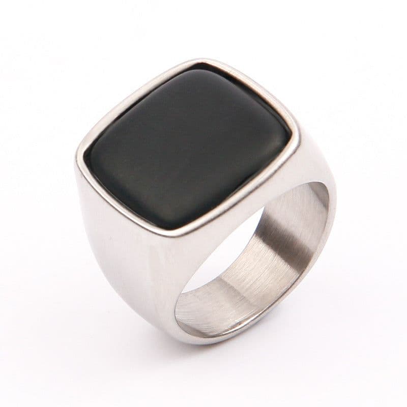 image-Men's Titanium Steel Geometric Ring with Turquoise Stone