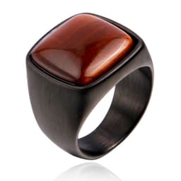 image-Men's Titanium Steel Geometric Ring with Turquoise Stone