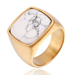 image-Men's Titanium Steel Geometric Ring with Turquoise Stone