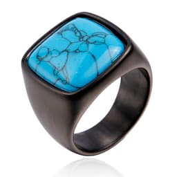 image-Men's Titanium Steel Geometric Ring with Turquoise Stone