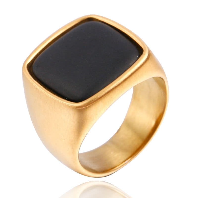 image-Men's Titanium Steel Geometric Ring with Turquoise Stone
