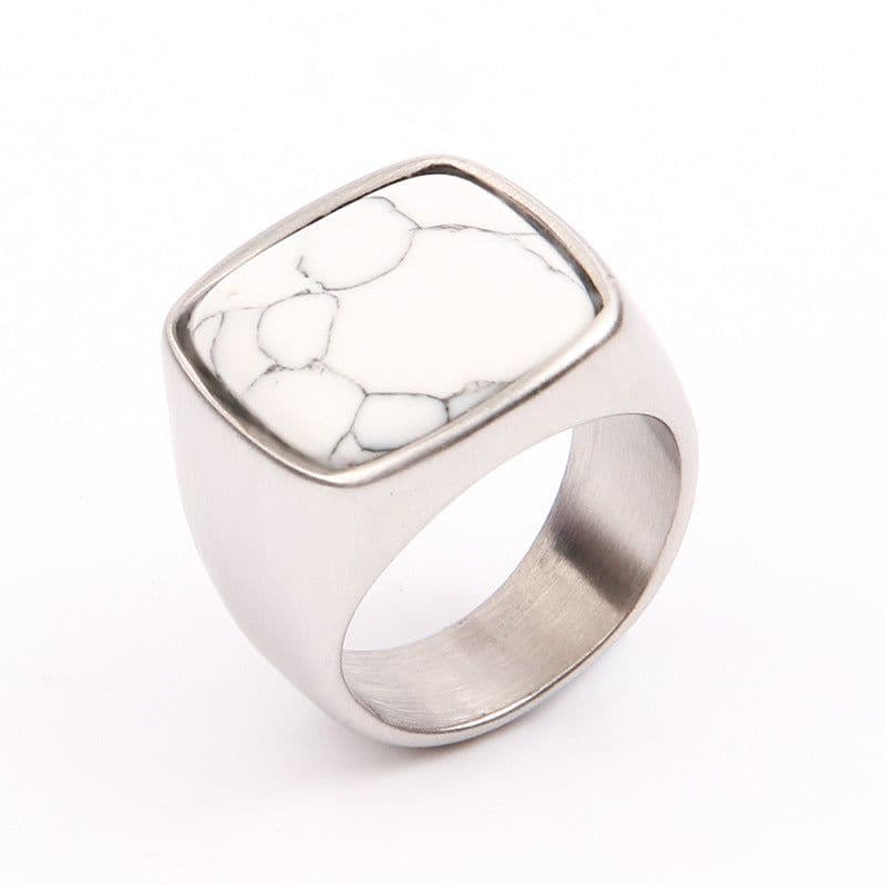 image-Men's Titanium Steel Geometric Ring with Turquoise Stone