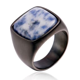 image-Men's Titanium Steel Geometric Ring with Turquoise Stone