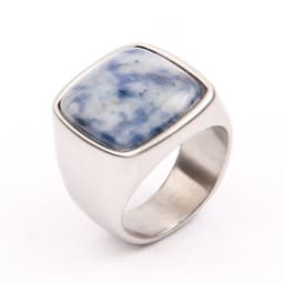 image-Men's Titanium Steel Geometric Ring with Turquoise Stone