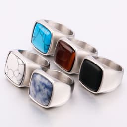 image-Men's Titanium Steel Geometric Ring with Turquoise Stone